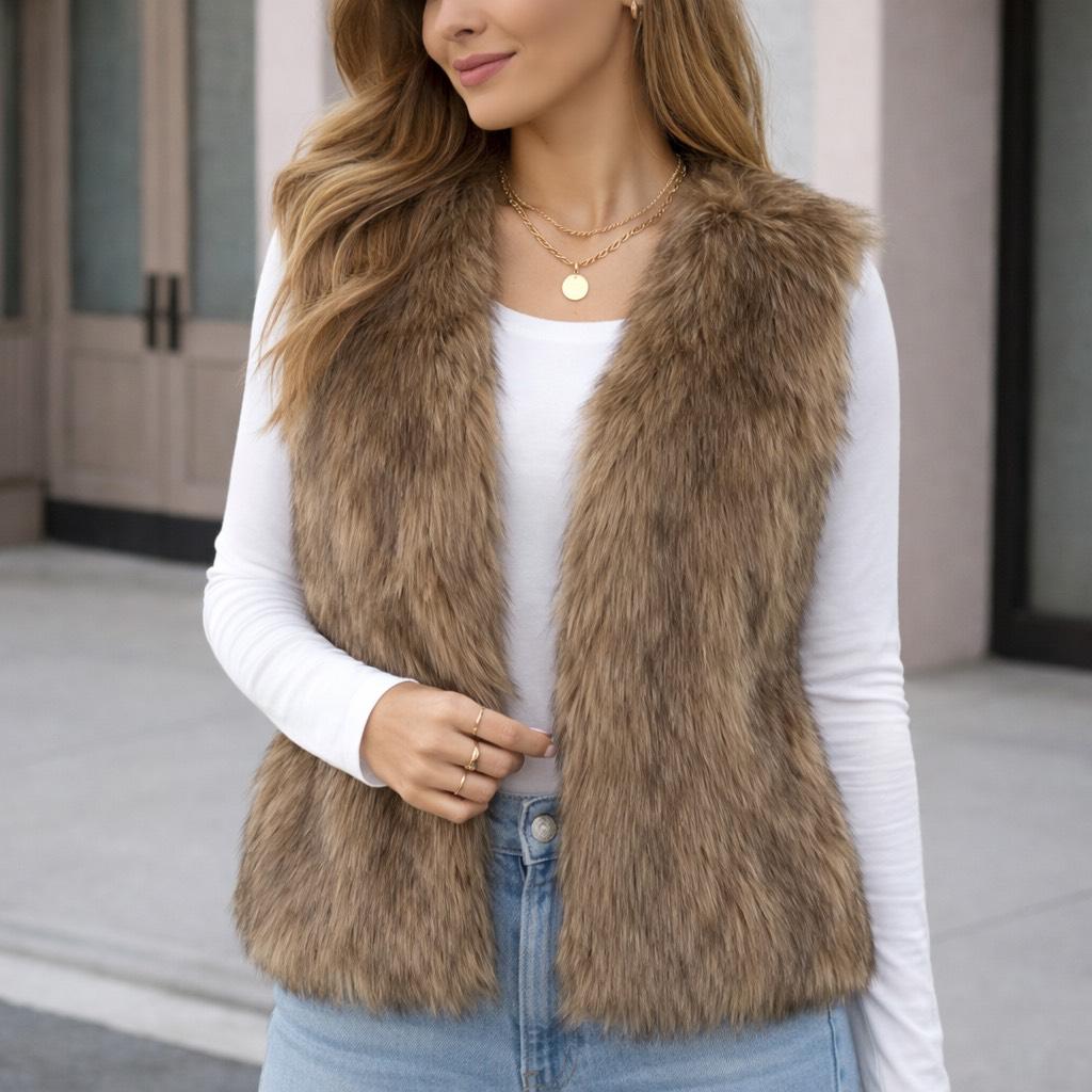 Gilet doublé fausse fourrure HKM « Ashley » - Marine - Taille