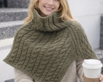 Lazy Style Thick Turtleneck Cape 100% Cotton for Women, Cozy Winter Poncho Scarf, Korean Fashion Shawl, Warm Neck Warmer, Luxury Feel