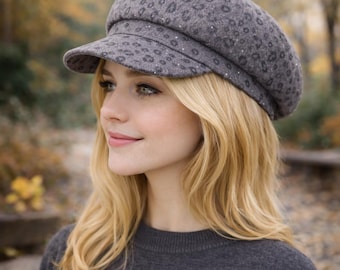 Grey Leopard Print Beret – Vintage Chic Newsboy Cap
