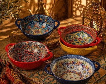 Bol de ensalada de cerámica japonesa con asa, bol para servir de estilo asiático, bol para fideos ramen, diseño bohemio en relieve, apto para microondas.