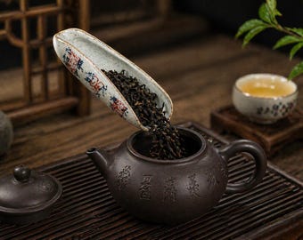 Cuchara de té china vintage, utensilio de cerámica para la ceremonia del té Cha Ze, cuchara de té con caligrafía, accesorios para el té Kung Fu, utensilio tradicional para la ceremonia del té.