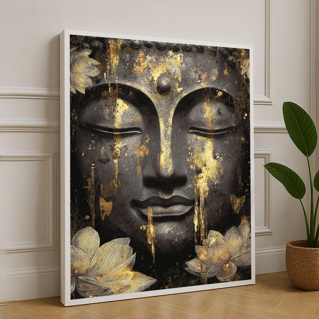 Tranquil Buddha Canvas Wall Art Print Gold Black Meditation Room Decor ...