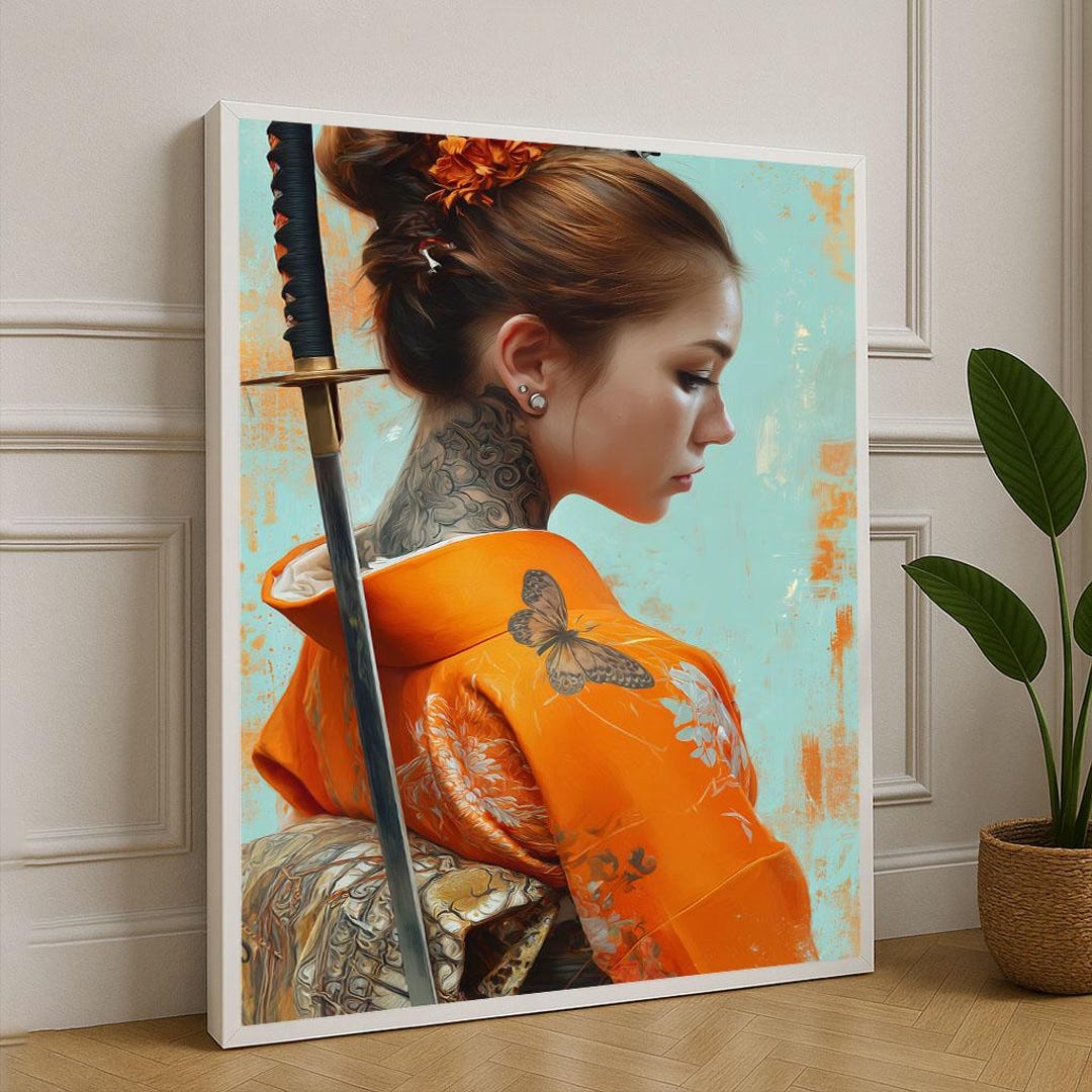 Japanese Samurai Woman in Kimono Canvas Wall Art Print Bold Modern ...