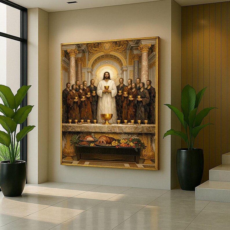 Jesus the Last Supper 12 Apostles Icon Style Canvas Wall Art Print ...