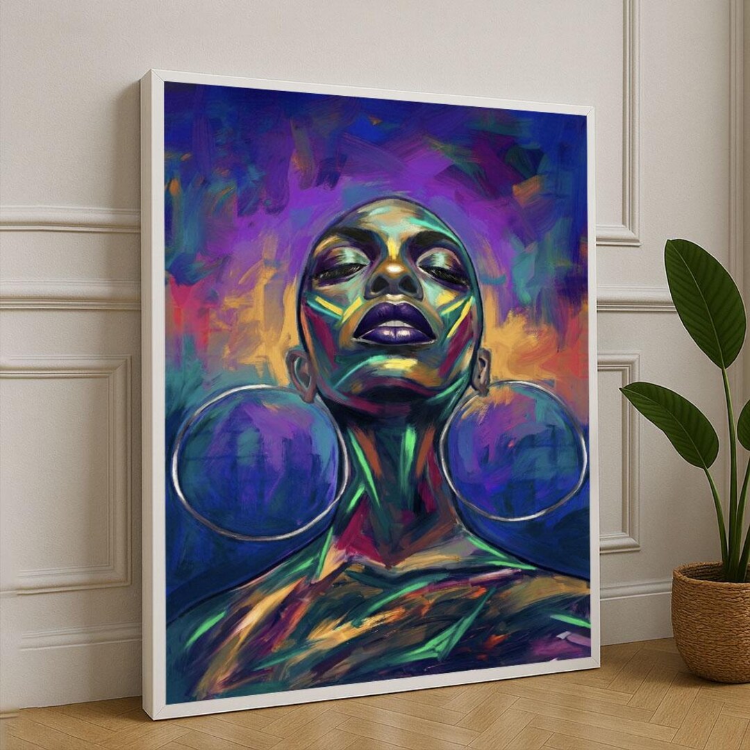 Bold African Woman Portrait Canvas Wall Art Print Vibrant Living Room ...