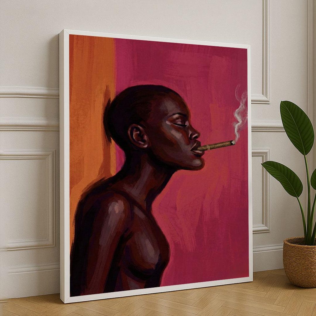 Bold Black Woman Smoking Cigar Canvas Wall Art Print Modern Living Room ...