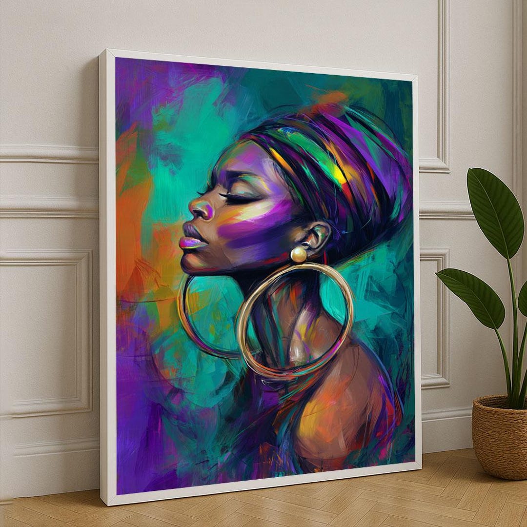 Bold African Woman Portrait Canvas Wall Art Print Abstract Living Room ...