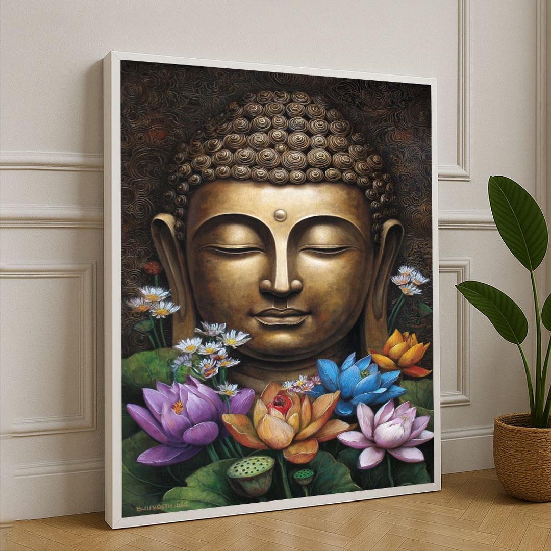 Peaceful Buddha Lotus Canvas Wall Art Print Serene Spiritual Decor for ...