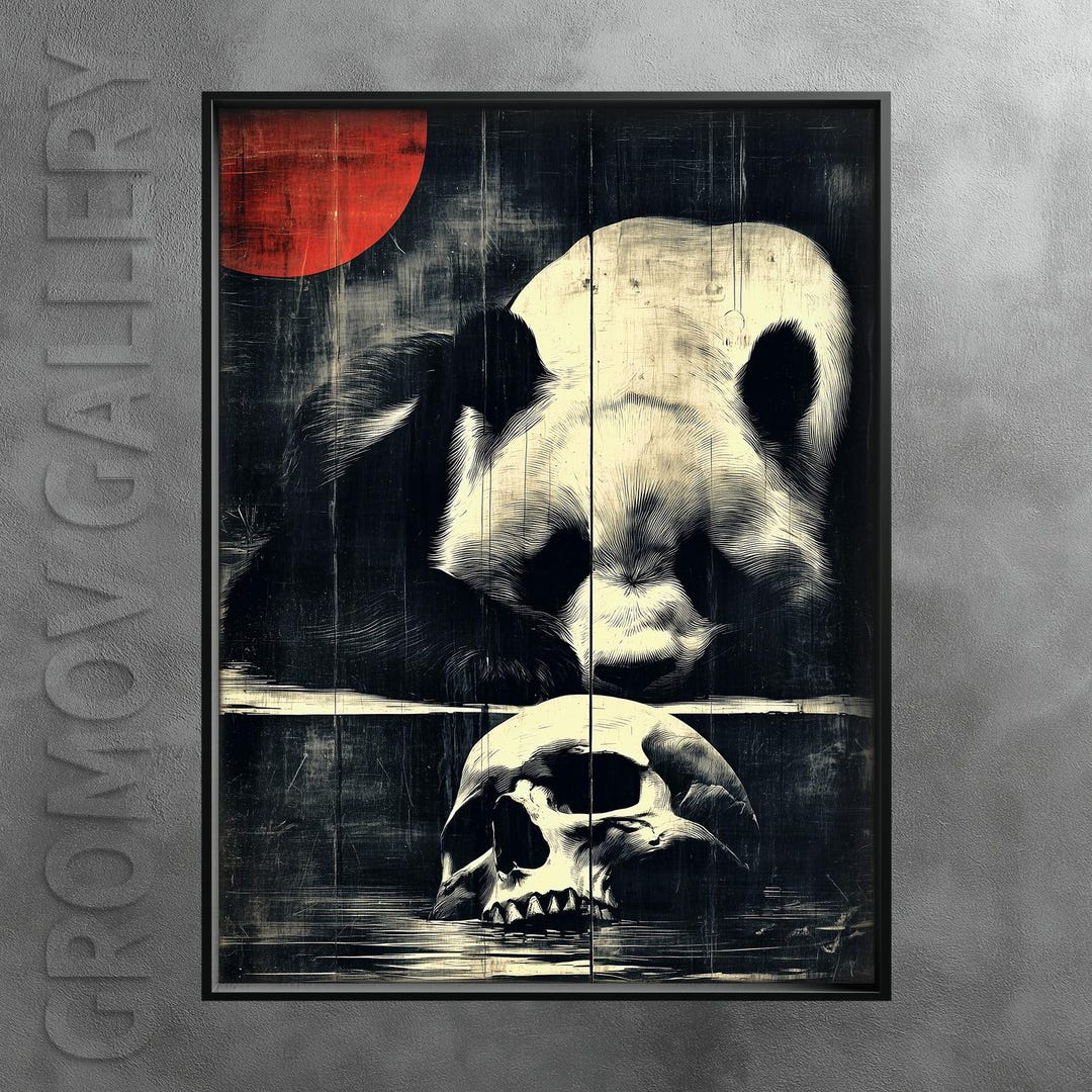 Vintage Japanese Wall Art | Panda Skull Memento Mori Illustration ...
