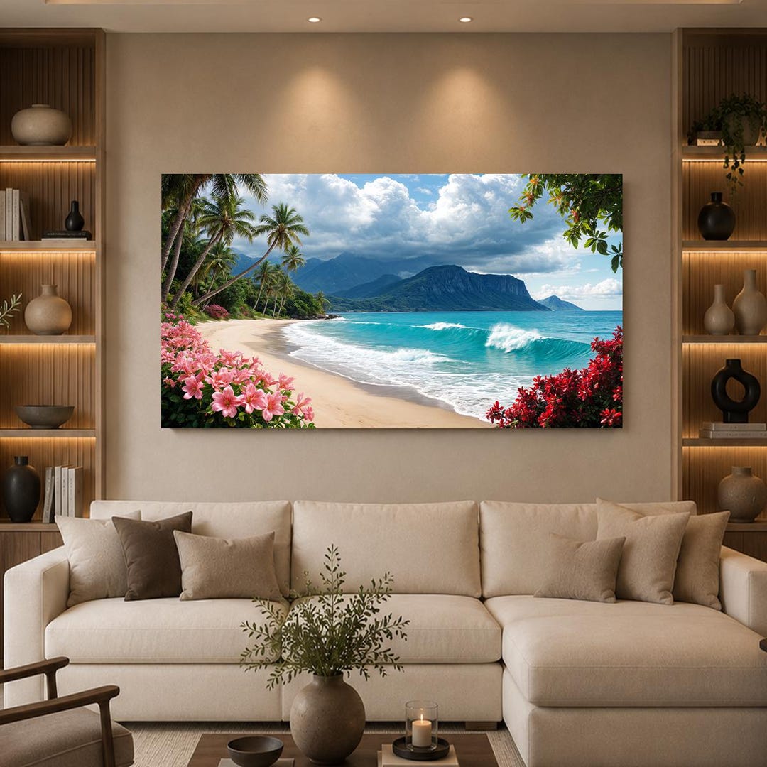 Tropical Beach Wall Art Printable, Ocean Wave Landscape, Paradise ...