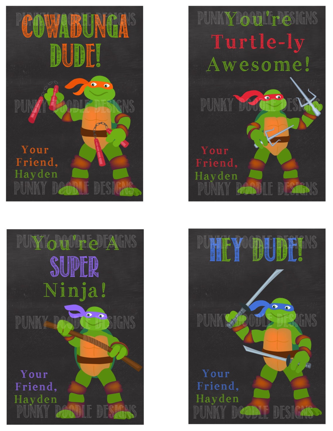 Printable Ninja Turtle Valentine Cards Etsy