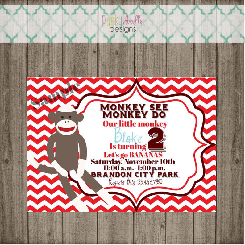Sock Monkey Invitation Printable Boys Birthday Baby Shower Etsy