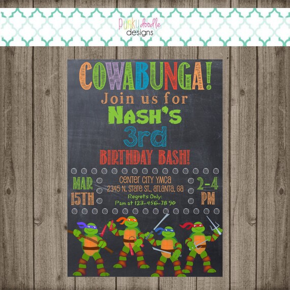 Invitation De Tortue Ninja Fete D Anniversaire Tortues Etsy