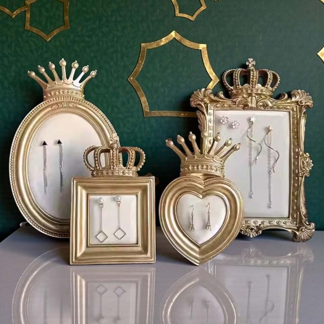 Gold Crown Jewelry Display Stand, Vintage Velvet Earring & Necklace ...