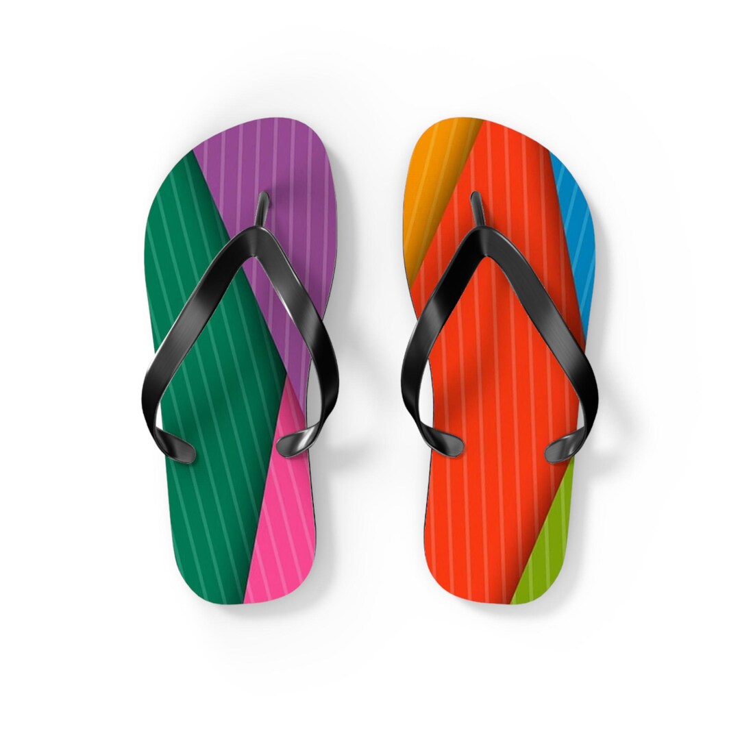 Funky Coloured Beach Flip Flops With Black Velvet Thongs - Etsy