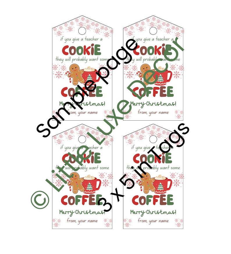 Editable Christmas Teacher Gift Tag | Cookie & Coffee (digital Download ...