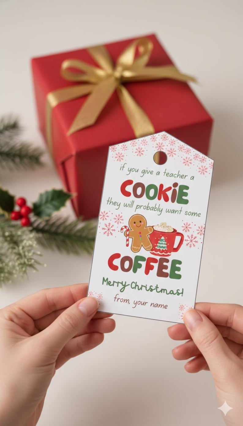 Editable Christmas Teacher Gift Tag | Cookie & Coffee (digital Download ...