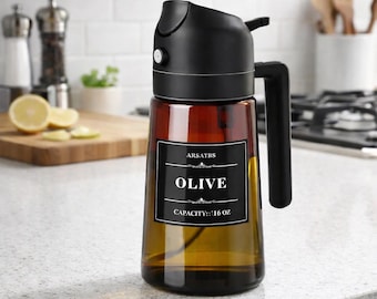 470ml amber glass kitchen oil sprayer with ergonomic handle for olive oil, cooking, barbecuing, salad spraying.