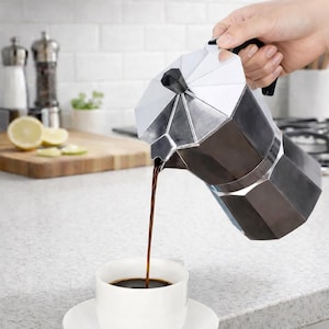 Caffettiera Moka in acciaio inox da 300 ml, classica caffettiera italiana, caffettiera per espresso per piano cottura, moka.