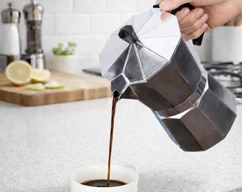 300ml Stainless Steel Moka Coffee Maker, Classic Italian Coffee Maker, Espresso Percolator for Hob, Moka Pot.