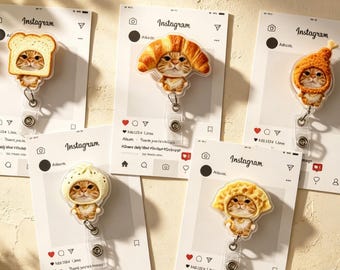 Cute Food Cat Retractable Badge Reel, Funny Orange Kitten Nurse ID Holder, Acrylic Name Tag Clip for Nurses & Teachers