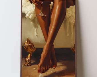Bubble Bath Queen Black Woman Art Print | Luxury Bathroom Wall Art | Digital Download
