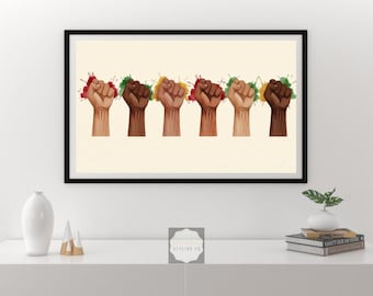 Raised Fists Unity Art | Black History Month Frame TV Decor | Digital Download