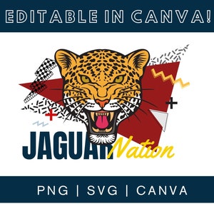 Jaguar Mascot Editable in Canva School Spirit Wear Retro Style for Sublimation Team Game Day Unisex Perfect for Tumbler TShirt Design POD