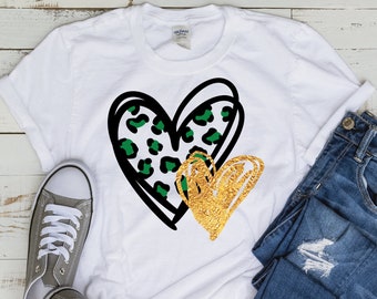 Leopard Heart Green Gold St Patrick's Day Paddy Patty Day Heart PNG Sublimación descarga instantánea DTG impresión digital jpg cricut cut file