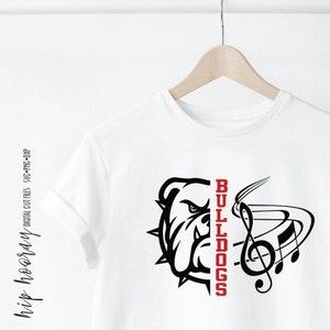Bulldogs Band SVG Music Red Bulldog Marching Band, Music Note, TShirt Design, Cut File, svg, pdf, eps, png, dxf Cricut Cut Files Silhouette
