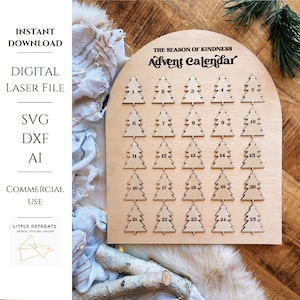 Actos de bondad Calendario de Adviento Familia Infantil ARCHIVO DIGITAL SOLAMENTE Glowforge archivo cortado con láser Holiday Market Descarga instantánea proveedor svg