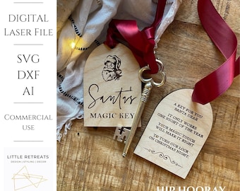 File di taglio SVG della chiave magica di Babbo Natale Magia personalizzata del Natale inciso Glowforge Ornamento Laser Christmas Decor Nessun mercato del venditore di camini