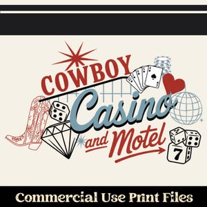 Cowboy Casino PNG, Western Vegas Style Motel Clipart, Retro Gambling Poker Cards Boots Eight Ball Concho Trendy Western Png