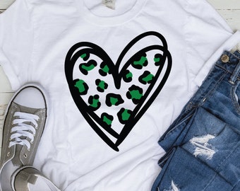 Leopardo Corazón Verde Día de San Patricio Paddy Patty Día Corazón PNG Sublimación descarga instantánea DTG impresión digital jpg dxf cricut cut file