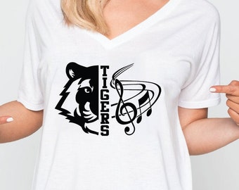 Tigers Band SVG Music, Tigers Marching Band, Music Note, TShirt Design, Cut File, svg, pdf, eps, png, dxf Cricut Cut Files Silhouette