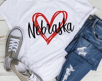 Nebraska Svg Heart Football Baseball Volleyball Fastpitch Love Cheer Mom Shirt Cricut Silhouette School College Iron on tshirt vinyl clipart