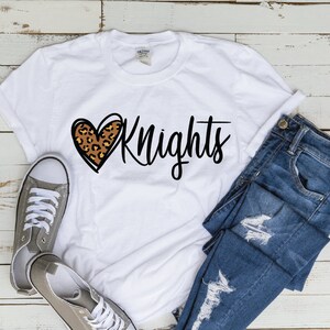 Knights Leopard Heart SVG Volleyball Basketball Football Track Knight Mom T-Shirt Club Design Mascot Tailgate Team Spirit Shirt Cricut