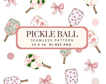 Pickleball Ball PNG Soft Pink Bow Seamless Pattern Pink Watercolor Deck the Halls Baby Shower Bachelorette Digital Download Set JPG Invite