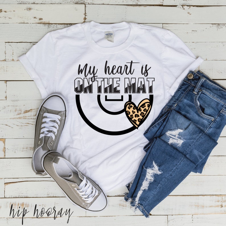 Wrestling SVG PNG Sublimation Print My Heart is on the Mat Mom Tee Leopard Print Cricut Cut Files Silhouette Sublimation Iron On Transfer
