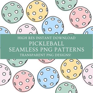 Pickleball Seamless Pattern PNG Repeating Set Preppy Sports Core Pickle Ball Pattern Pastel Invite Clipart Background Digital Set