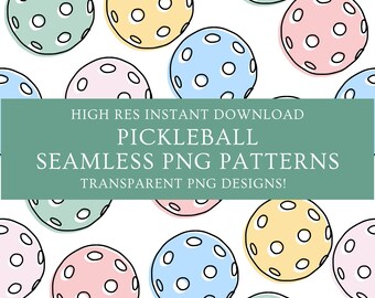 Pickleball Seamless Pattern PNG Repeating Set Preppy Sports Core Pickle Ball Pattern Pastel Invite Clipart Background Digital Set