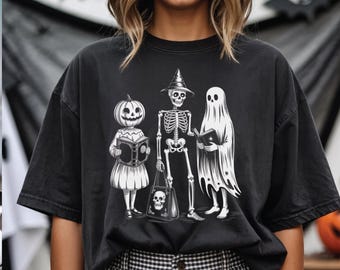 Spooky Stories Halloween PNG  Bookish Retro Ghost Witch Pumpkin Monochrome Books Clipart Literary girl spooky Graphic Digital Download