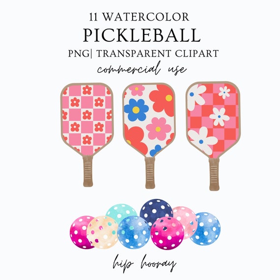 Pickleball PNG Clip Art Paddle and Ball PNG Pattern Watercolor Stripes sports Baby Shower Bachelorette Invite Clip Art Digital Set