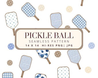 Pickleball Paddle PNG Seamless Pattern Blue Watercolor Stripes Preppy Blues Baby Shower Bachelorette Digital Download Set JPG Social Club