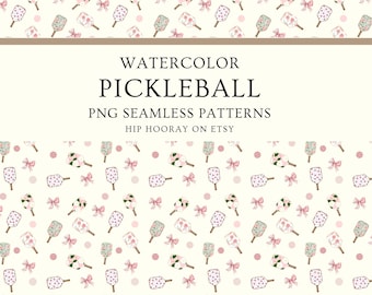 Pickleball Ball PNG Soft Pink Bow Seamless Pattern Pink Watercolor Deck the Halls Baby Shower Bachelorette Digital Download Set JPG Invite