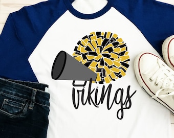 Vikings Cheer SVG Mascot Pompom Mom T-Shirt Design Mascot Club School Design Space Team Spirit Shirt Clip Art Cricut Cut Files Silhouette