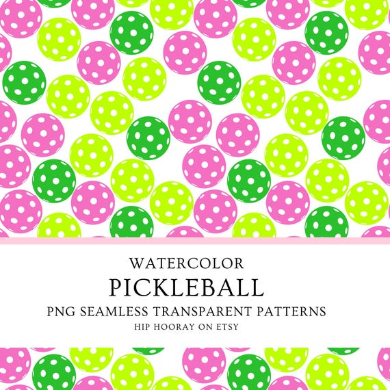 Pickleball Ball PNG Neon Retro Seamless Pattern Pink Watercolor