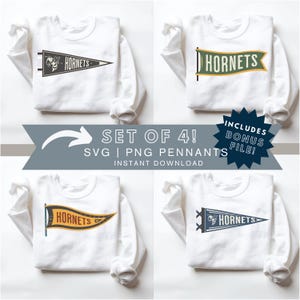 Pennant Mascot Hornets PNG SVG digital file  for high school college football Game Day tshirt, cute mascot unisex for SUBLIMATION dtf Hornet