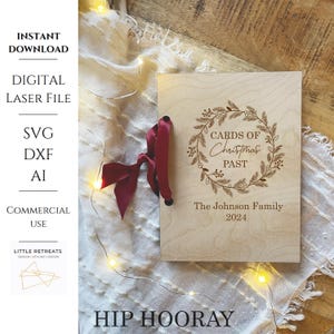 2024 Card Keeper SVG-kaarten van Kerstmis verleden digitale download laserbestand houten kaart gesneden bestand krans kerst houder Glowforge Cricut