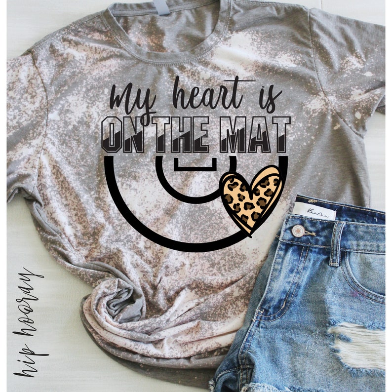 Wrestling SVG PNG Sublimation Print My Heart is on the Mat Mom Tee Leopard Print Cricut Cut Files Silhouette Sublimation Iron On Transfer